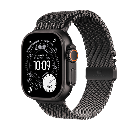 195950610871 Watch Apple Watch Ultra 3 (2025) 5G 49mm Black Titanium Case with Black Titanium Milanese Loop M - Black
