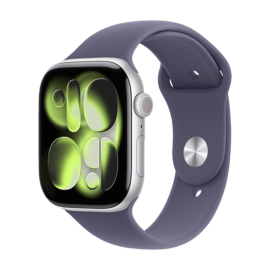 195950632286 Watch Apple Watch Series 11 (2025) GPS 46mm Silver Aluminium Case with Sport Band M/L - Purple Fog